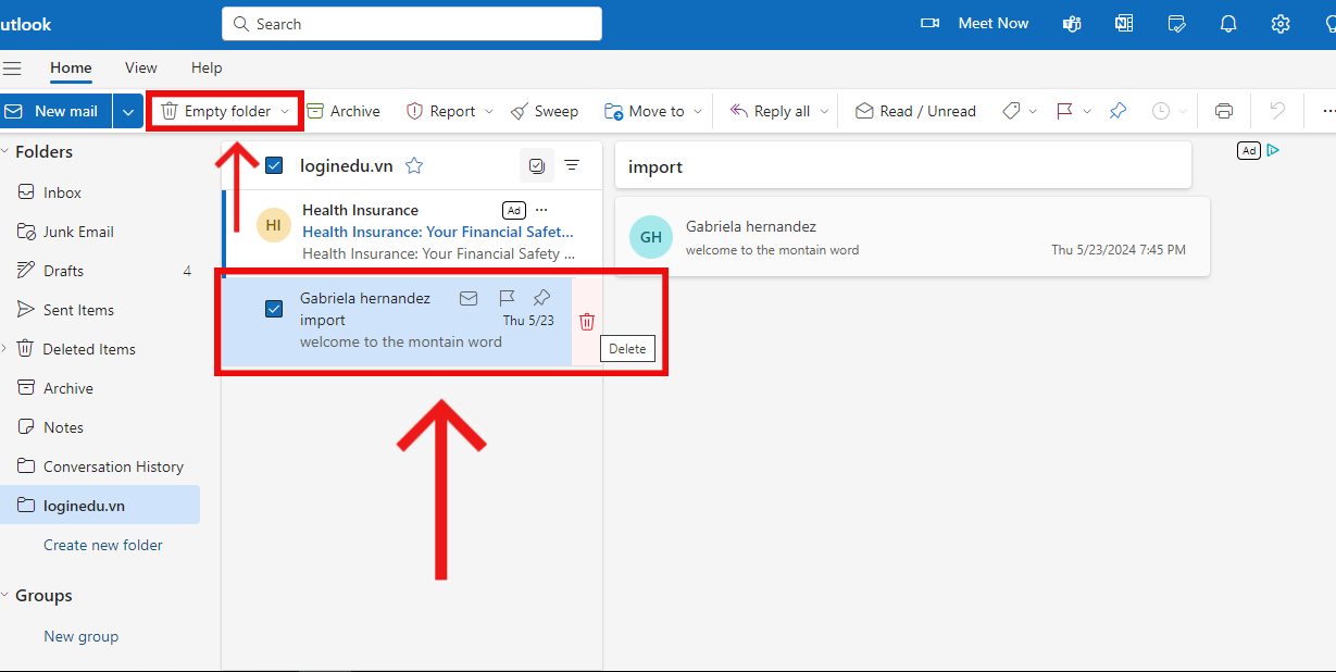 how to delete multiple email in outlook app